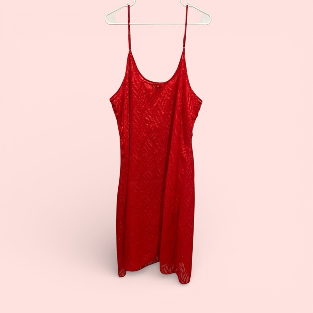 Vintage 90s sexy red swirl sheer slip dress nightgown midi valentines day swanky